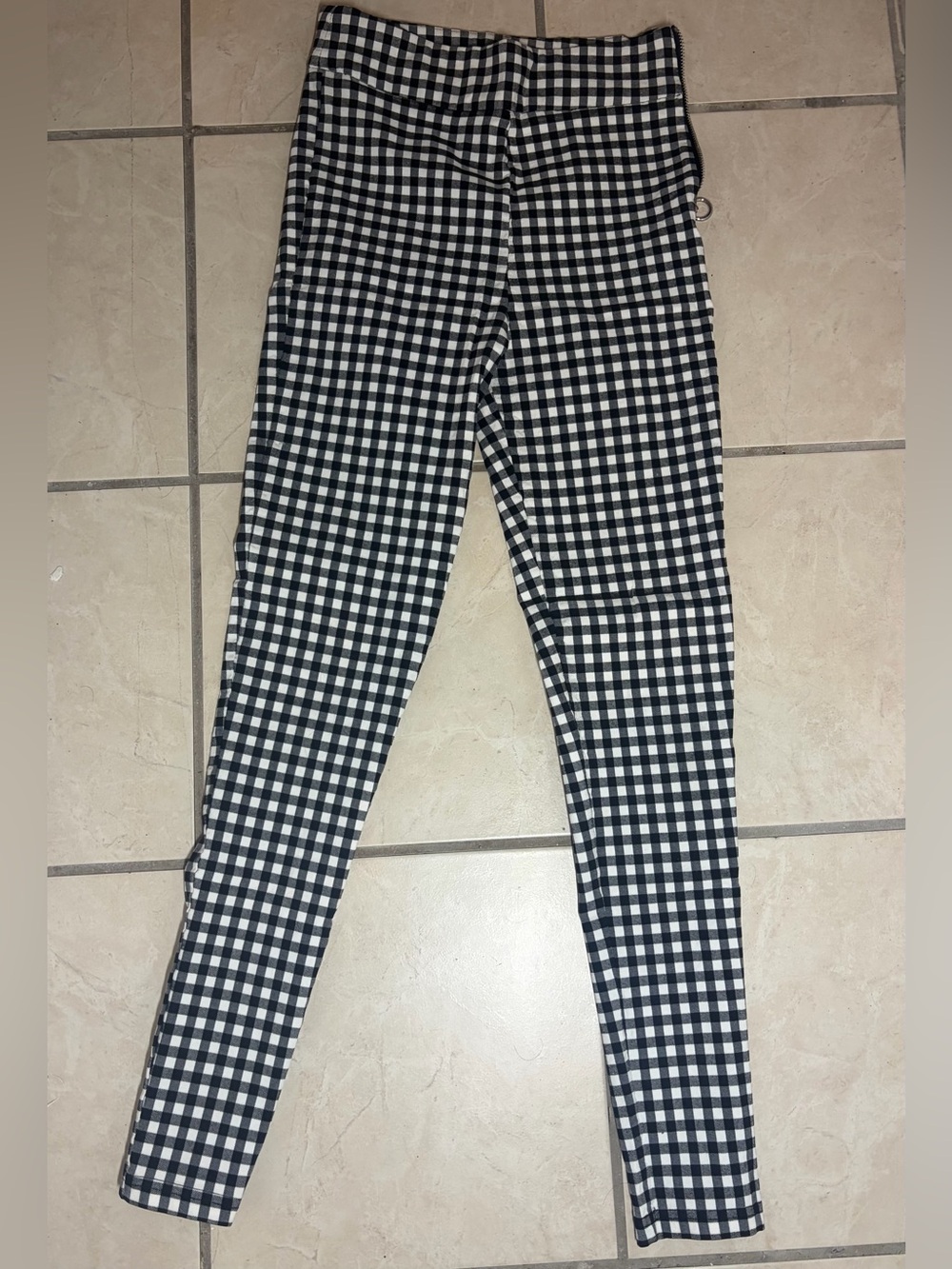 Zara Black and White Gingham Stretch Pants